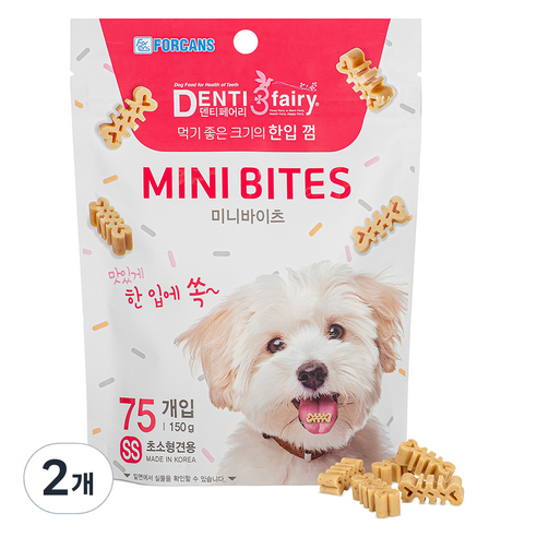 포켄스덴티페어리 강아지 한입덴탈껌 미니바이츠 SS 초소형견용 75p, 타피오카, 150g, 2개
