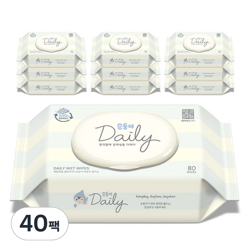 순둥이 데일리 물티슈 캡형 45평량, 45g, 80매입, 40개