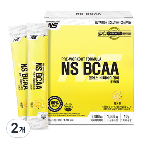 NS BCAA스틱 아미노산 보충제 레몬맛 30p, 300g, 2개