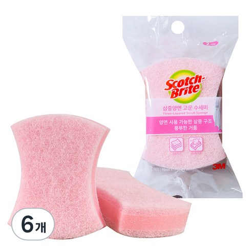 3M 스카치브라이트 삼중양면 고운수세미, 2개입, 6개