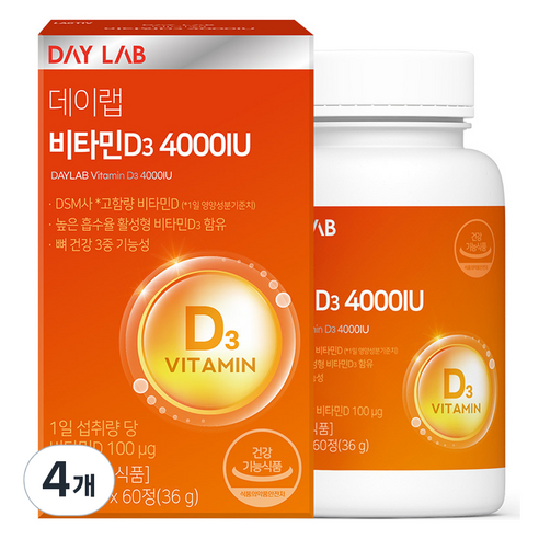 데이랩 비타민D3 4000IU 36g, 4개, 60정