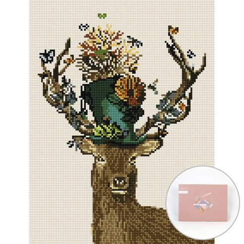 아트조이 DIY 보석십자수 캔버스형 30 x 40 cm, 모자 쓴 꽃사슴, 1세트