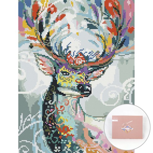 아트조이 DIY 보석십자수 캔버스형 30 x 40 cm, 행운을 지키는 꽃사슴, 1세트