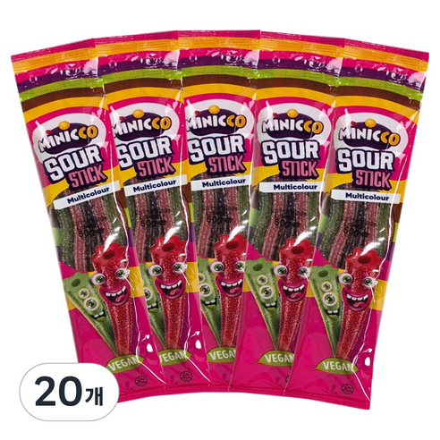 미니꼬 비건젤리 멀티컬러 사우어 롱롱 스틱, 50g, 20개