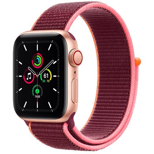 Apple 애플워치 SE, GPS+Cellular, 골드 알루미늄 케이스, 플럼 스포츠 루프