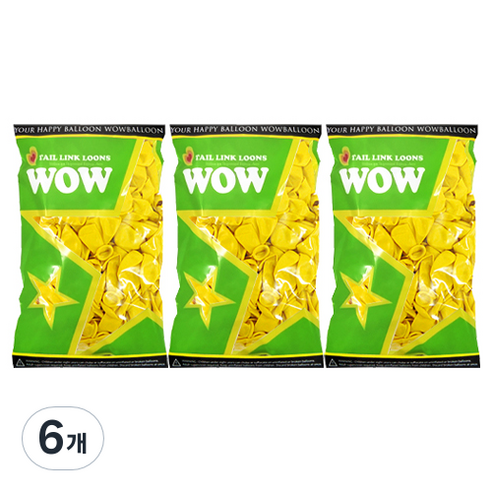 와우파티코리아 와우링커룬 풍선 15cm 50p, STD 옐로우, 6개