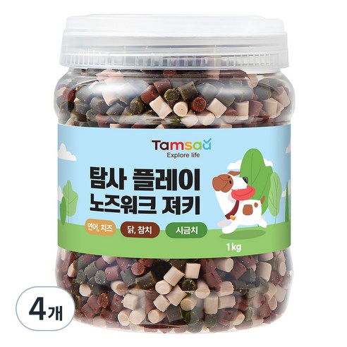 탐사 강아지 간식 플레이 노즈워크 말랑 져키 혼합맛 1kg, 4개