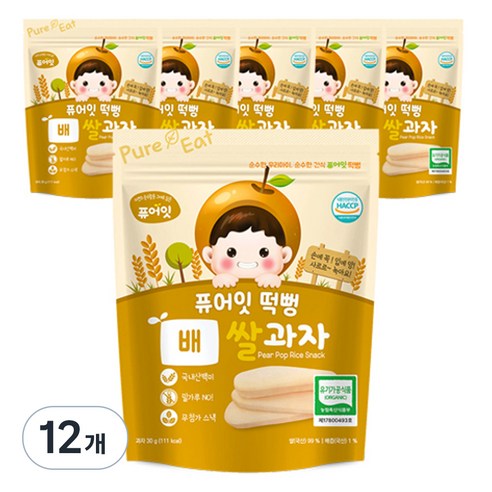퓨어잇 떡뻥 쌀과자 30g, 쌀 + 배 혼합맛, 12개