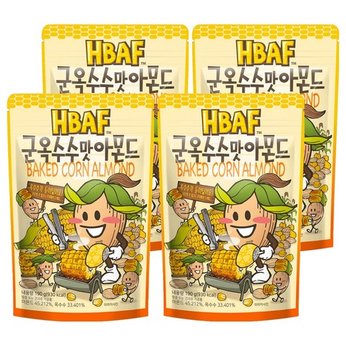 HBAF 군옥수수맛 아몬드, 190g, 4개