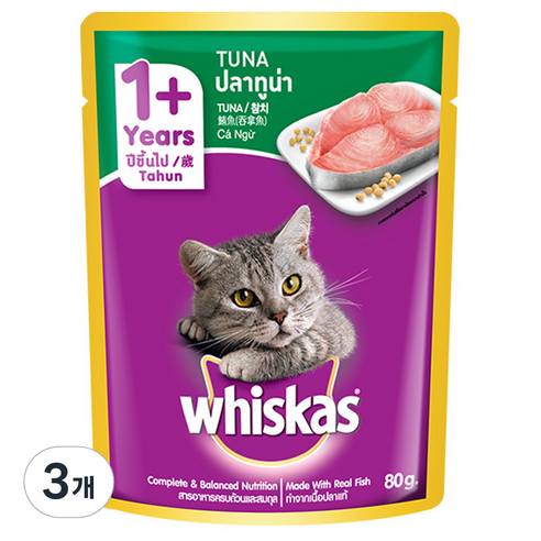 위스카스 고양이 테이스티믹스 습식사료, 참치, 80g, 3개