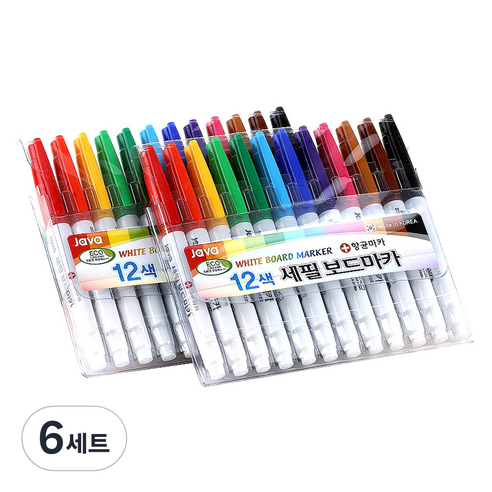 자바펜 세필보드마카, 12색, 6세트