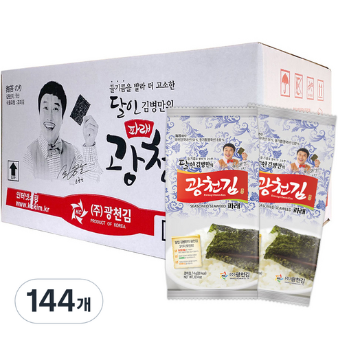 광천김 들기름을 발라 더 고소한 달인 김병만의 파래 도시락김, 4g(1개), 144개