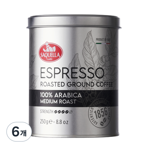 사켈라 100% 아라비카 미듐 로스트 그라운드 볶은커피, 250g, 6개, 커피메이커