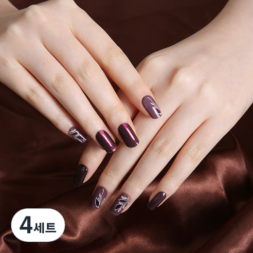 티올라 볼륨 렙 네일 & 페디 스티커 세트 퍼플 뮤즈, 4세트
