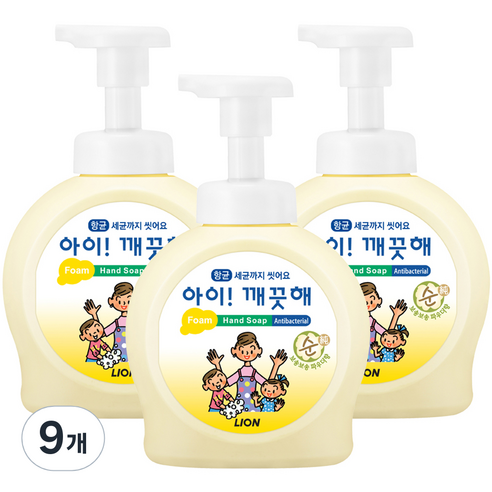 아이깨끗해 핸드워시 순 보송보송 파우더향, 490ml, 9개