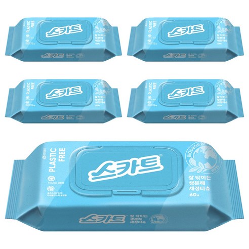 스카트 잘 닦이는 생분해 세정티슈 60p, 5개
