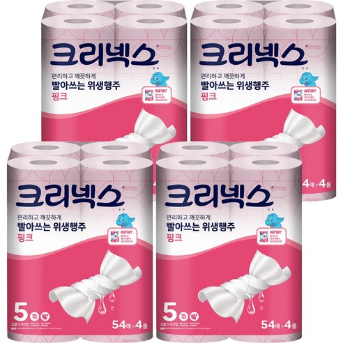 크리넥스 빨아쓰는 위생행주 핑크 54매, 4롤, 4개