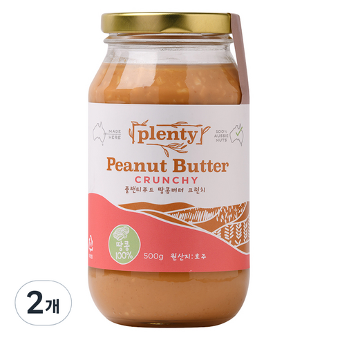 Plenty 플랜티푸드 땅콩버터 크런치, 500g, 2개