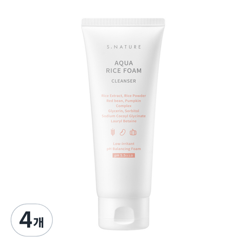 에스네이처 아쿠아 라이스 약산성 클렌징폼, 160ml, 4개