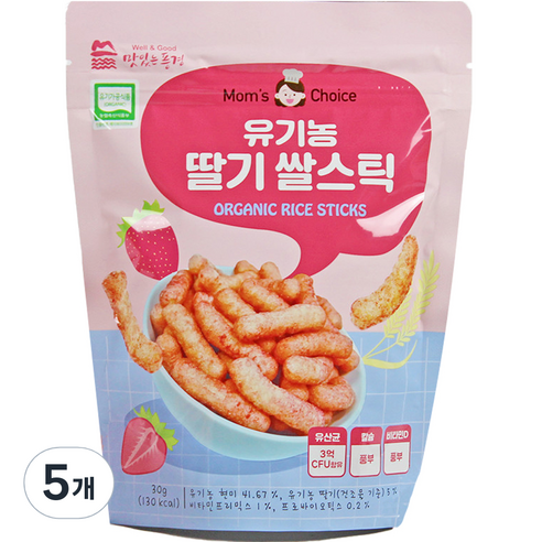 맛있는풍경 유기농 쌀스틱, 딸기, 30g, 5개