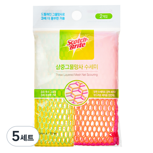 3M 스카치브라이트 삼중 그물망사 수세미 2종, 1개, 5세트