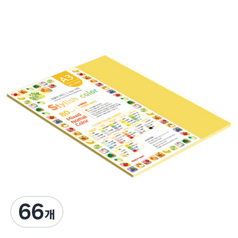 종이문화 스타일리쉬 얇은 혼합색지 80g No 12 SN Vivid Tone, A3, 66개