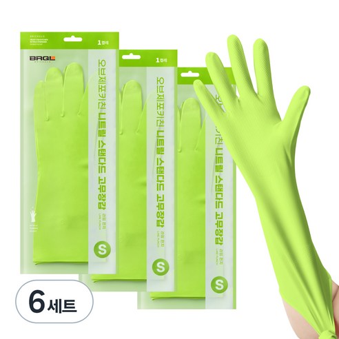 브릭글로 오브제 포 키친 질긴 니트릴 고무장갑 양손 세트, 라임펀치, 소(S), 6세트