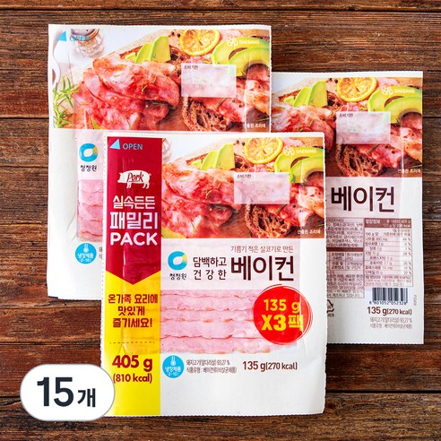 청정원 담백하고 건강한 베이컨, 135g, 15개