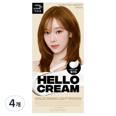 미쟝센 뉴 헬로크림 염모제 125g, 10WLB 웜라이트브라운, 4개