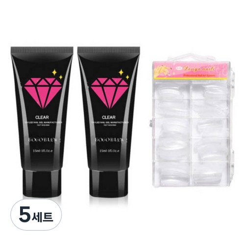 고고블랑 네일연장 폴리젤 30ml 세트, 폴리젤 클리어 + 클리어핑크 + 연장팁 일반형 100p + 구성품 3종, 5세트