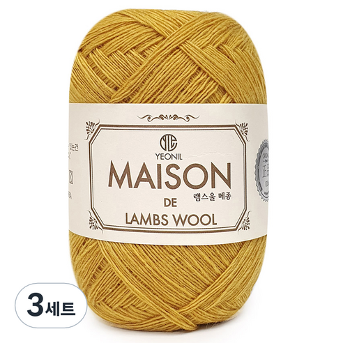 니뜨 램스울 메종 뜨개실 50g + 인조 스웨이드 라벨 세트, 19 머스타드, 3세트