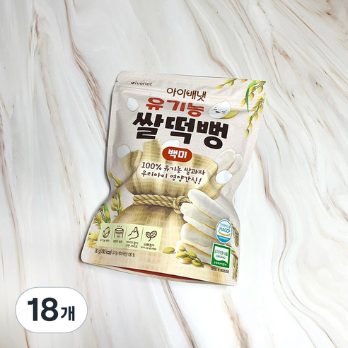 아이배냇 유기농 쌀떡뻥 30g, 백미, 18개