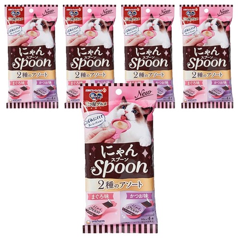 유니참긴노스푼 고양이 냥스푼 간식 4p, 혼합맛(참치/가다랑어맛), 40g, 5개