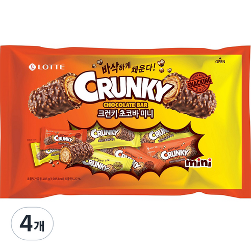 롯데제과 크런키 초코바 미니, 405g, 4개