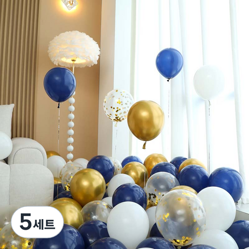 피앤비유니티 풍선 50p 세트 블루, 06 다크블루앤골드 컨페티 4색혼합, 5세트