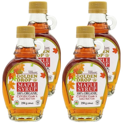 골든드롭 100% 유기농 메이플 시럽 캐나다 A등급 앰버리치, 189ml, 4개
