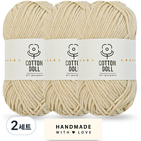 니뜨 코튼돌실 50g x 3p + 코튼 라벨 세트, 2세트, 35 연베이지