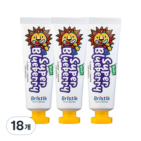 브리스틱 어린이 불소 1000 치약 블루베리향, 50g, 18개
