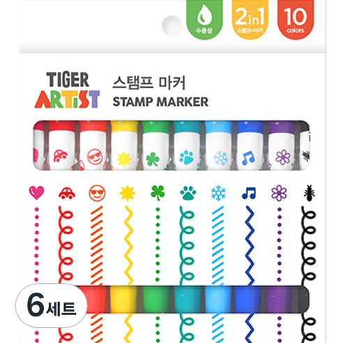 마이리틀타이거 스탬프 마커 세트, 10색, 6세트