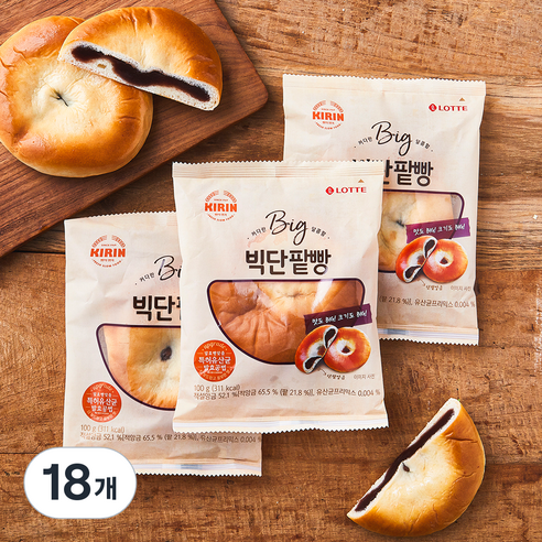 기린 빅단팥빵, 100g, 18개