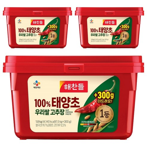 해찬들 100% 태양초 우리쌀 고추장, 1.8kg, 3개