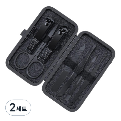 피피홈리빙 스텐 손톱 발톱 네일 도구 7종 세트, 2세트, 블랙