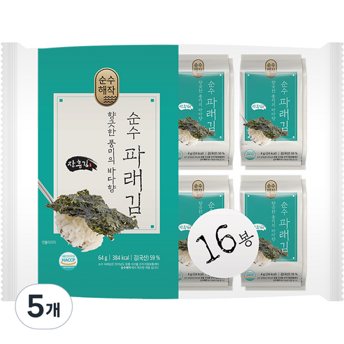 순수해작 순수 파래 도시락김 16p, 64g, 5개