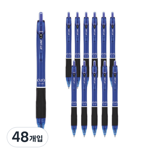 자바펜 제트라인 유성볼펜 0.38mm, 파랑, 48개입