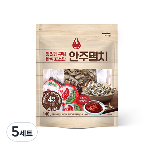 바다원 구운 안주 멸치 + 고추장 세트 140g, 5개