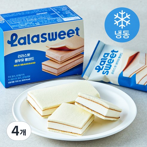 라라스윗 생우유 빵샌드 아이스크림 (냉동), 180ml, 4개입, 4개