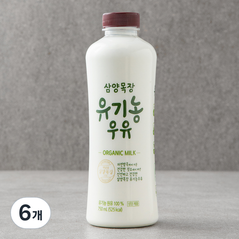 삼양 목장 유기농 우유, 750ml, 6개