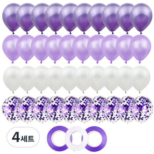 마켓감성 라텍스 풍선 10p x 3종 + 컨페티 풍선 10p + 풍선리본 3p 스팽글 혼합 풍선 세트, 퍼플, 4세트