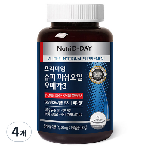 뉴트리디데이 프리미엄 슈퍼 피쉬오일 오메가3, 180캡슐, 4개