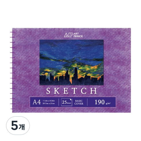 두성 아트프린스 스케치 스프링 스케치북 190g S03, A4, 25매, 5개